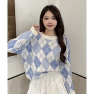 E1 Guangzhou women's round neck long-sleeved sweater Korean style ulzzang style plaid pattern H-15 e