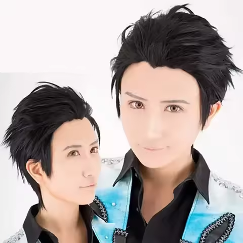 Anime YURI!!! on ICE Katsuki Yuri Short Black Slicked Back Heat Resistant Cosplay Costume Wig YURI!!