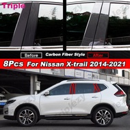 8ชิ้นสำหรับ Nissan X-Trail Xtrail T32 2014-2021มันสีดำ/คาร์บอนไฟเบอร์สไตล์หน้าต่างประตูรถกลางเสา BC