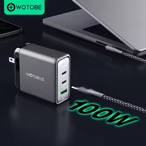 WOTOBEUS GaN 100W USB Wall Charger 3-Port Power Meter Fast Charging Station PD100W 45W 18W QC3 for M
