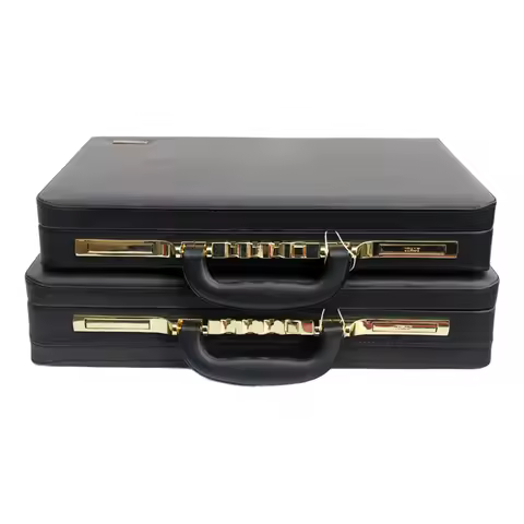 Business Men Black Leather Messenger Bag 14"16" Inch Computer Box Password Box Multifunctional Docum