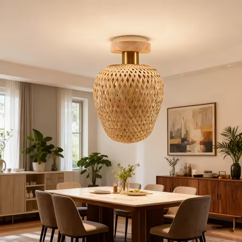 Rural style Bamboo Lantern Pendent Light Natural Rattan Wicker E27 Bulb Chandeliers Ceiling Lamp Res