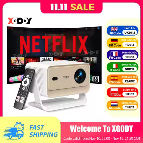 XGODY Projector N6/N6 Pro Netflix Officially 4K Voice Control Smart Android TV Whale OS 8/32GB ROM f