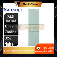 [Delivery By Seller] Isonic 261L Bottom Mount Freezer Double Door Vintage Refrigerator | IDR-BCD261L