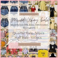 ♞§  Mixed Ukay Half Bale | Korean FPB, Ktees, Denim/Cotton zipper shorts | 100pcs