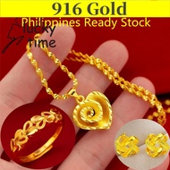 3 Piece Set Necklace Earrings Ring New Style Gold 916 Original Necklace for Women Set Free Earrings Set Chain Jewellery