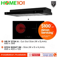 EF Semi Integrated Hood 90cm EFCH 9204T BK & Induction Hob 2 Zones HB IV 2734 A