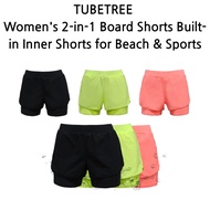 TUBETREE Women's 2-in-1 Board Shorts – Built-in Inner Shorts for Beach & Sports