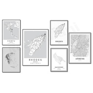 Greece Map, Athens Greece, Zakynthos Greece Map, Corfu Greece Map, Rhodes Greece Map Poster, City St