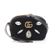 【二手】Gucci GG Marmont 絎縫迷你包，飾有裝飾，448065，黑色織物皮革，相機包