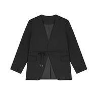 STUDIO UNKNOWN - Collarless Oversized Blazer เบลเซอร์ไร้ปก มีเชือกผูกเข้าเอวได้