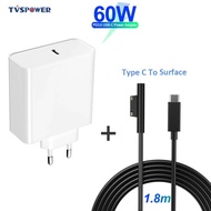 PD USB Type C Fast Charger for Surface Pro 6/5/4/3 Go Book Tablet Compatible 15V/12V 4A 3A 2.58A 65W 44W PD Charging Cable