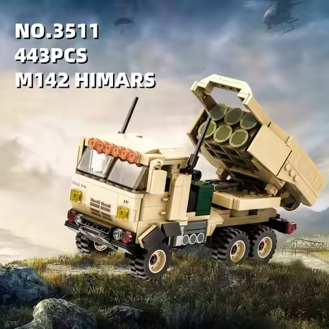 443PCS Military WW2 M142 HIMARS Boxer Armored Vehicle Building Blocks Mobility Artillery Rocket Buil