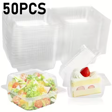50PCS Disposable Plastic Square Box Cake Slice Boxes with Lid Square Cheesecake Sandwich Bakery Part