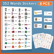 8Pcs English Words Learning 352 Words Stickers Food Animal Educational Toys Kid Rewards Labels Toddl