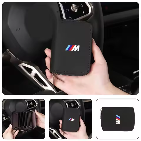 -Leather Card Wallet Credit Card Coins Purses Zipper Pocket Storage Bag For BMW M Power Sport M1 M3 