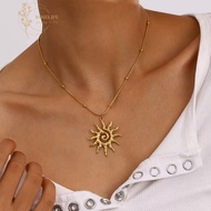 Roselife Unisex 14K Gold Beaded Chain Sun Pendant Necklaces for Women Men Hypoallergenic Neck Chain 