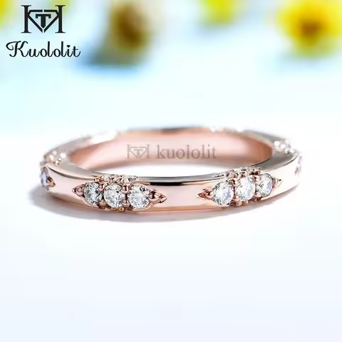 Kuololit Knife Edge 585 14K 10K Rose Gold Moissanite Ring for Women Lacie Matching Eternity Band Eng