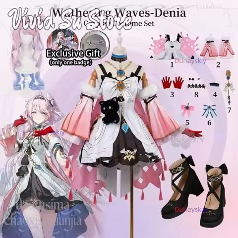 Anime Wuthering Waves Cosplay Denia Kawaii Costume Cute Pink Wigs Halloween Christmas Cos Y2K Jirai 