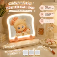 3-Color Bright Led Bread Desk Mirror, Makeup Desk Mirror with Convenient Storage Rack (Charger Inclu