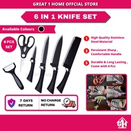 Knife Set 6 In 1 Slicing Knife Chef Knife Utilities Knife Peeling Knife Scissors Set Pisau Dapur Set