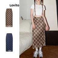 Lovito Preppy Skirts Plaid Double Layer Split Skirts for Women L58AD073 (Multi-color)