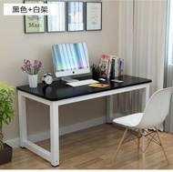 電腦桌簡易書桌家用臥室學習桌學生桌簡約辦公桌子(黑色+白腳)160x50x74cm