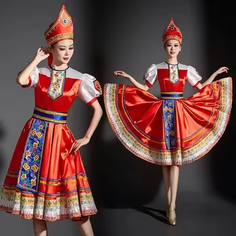 Girl Costume Red Sarafan Halloween Women Russian Dance Folk Party Fancy Dress Adult Russian National