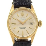 【日本直送】勞力士 ROLEX Oyster Perpetual 手錶 cal.1130 6517 18K黃金 x 壓紋皮革 自動上鍊 銀色錶盤 【二手】