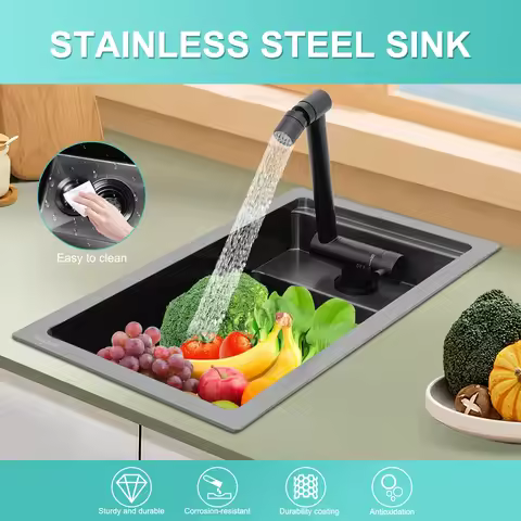 16.9 X 9.8 X 8.7 Inch Small Kitchen Sink Undermount Single Bowl Kitchen Sink with Faucet 304 Stainle