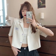 NZN Korean style women's blazer White blazer with folded lapel short sleeve blazer