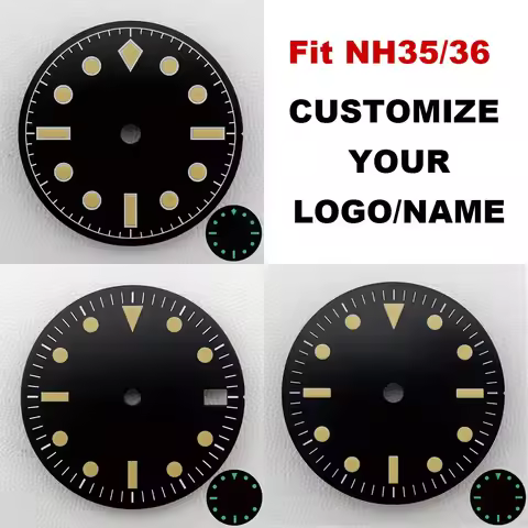 28.5mm diameter dial pointer combination fit NH35/36 movement green C3 luminous customized LOGO/no L