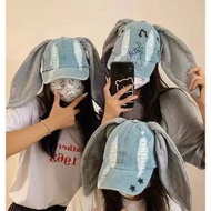 Jeans MinJi Haerin OMG 舞台長兔耳帽 Y2K 風格牛仔藍棒球帽 時尚嘻哈帽 情侶生日禮物