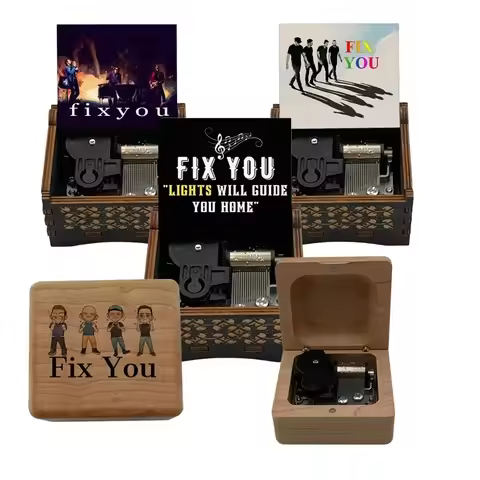 Wind Up Fix You Mechanical Music Box, Wooden Gift for Band Fans, Friends Birthday Christmas Cute Min