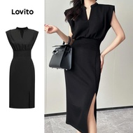 Lovito Elegant Dress Plain Split Dress for Women LNE58064