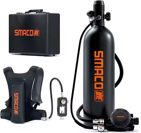 SMACO Scuba Diving Lung Tank, Mini 1.9L Portable Scuba Tank, 3000 PSI Emergency Air Supply, Up to 35