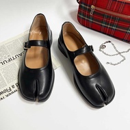 Mary Tabi Janes Flats Spilt Toe Black Loafer Size 42 Buckle Pumps Leather Shoes For Women