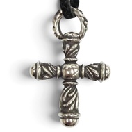 成色極佳 ★ CHROME HEARTS Chrome Hearts 925 小號 Campana 十字架皮革編織項鍊 銀色 重量 45.3克 男女皆宜
