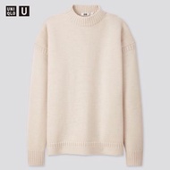 UNIQLO U 男裝 中高領針織衫 (長袖) 米白 L號 純羊毛 親膚