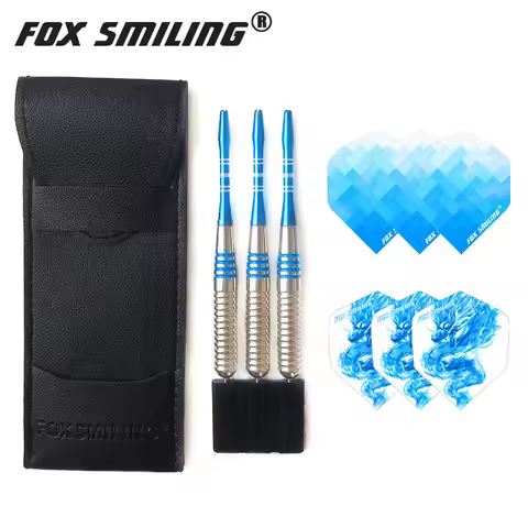 3pcs 24g Fox Smiling Steel Tip Darts With Aluminum Shaft Blue And Pink Professional Dart Pin Leather