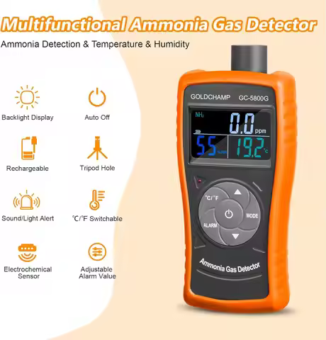 Ammonia Gas Detector 0-100ppm Electrochemical Sensor Rechargeable Monitor with Audio Visual Alarm Te