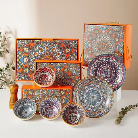 Bohemia Porcelain Ceramics Bowl Set Dessert Salad Snack Bowl Kitchen Noodle Bowl Tableware Gift Box 