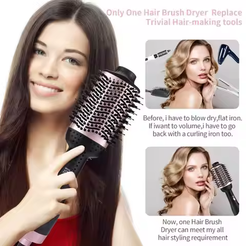 One Step Hair Dryer & Volumizer Hot Air Paddle Styling Brush Negative Ion Generator Hair Straightene