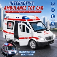 Interactive Ambulance Toy Car with Light Sound Opening Doors Rescue Vehicle Birthday Gift for Kids
