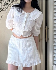 ชุดกระโปรงมินิผ้าฝ้าย Barnett Lace Trimed พร้อมเสื้อเชิ้ตแขนสั้น A-Line เหมาะสําหรับการจับคู่รูปแบบส