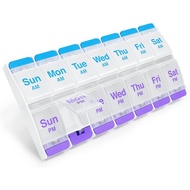 Medicine Box Portable Pill Case 7 Days AM PM Weekly Travel Pill Case 14 Compartments Double Row Medi