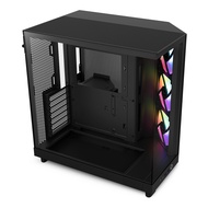 H6 Flow RGB Mid-Tower Airflow Case with 3 RGB Fans, Panoramic Glass Panels, Cable Management - Black