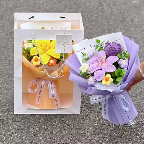 Crochet Flowers Bouquet Handmade Tulip Bouquet Mother's Day Birthday Gifts Rose Sunflower Bouquet Gr