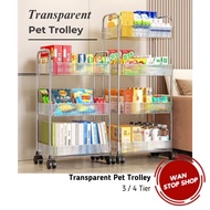 3/4 Tier Transparent Acrylic Movable Rack Trolley Transparent Multipurpose Storage Trolley Rack
