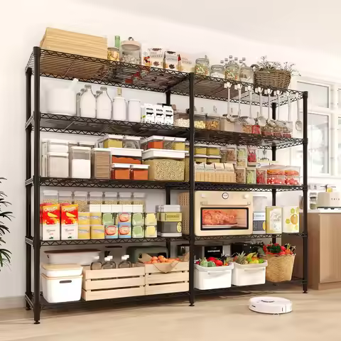 59" W Wire Shelving Unit, 1060LBS 5-Tier Metal Storage Shelves with 4 Locking Casters, Adjustable He